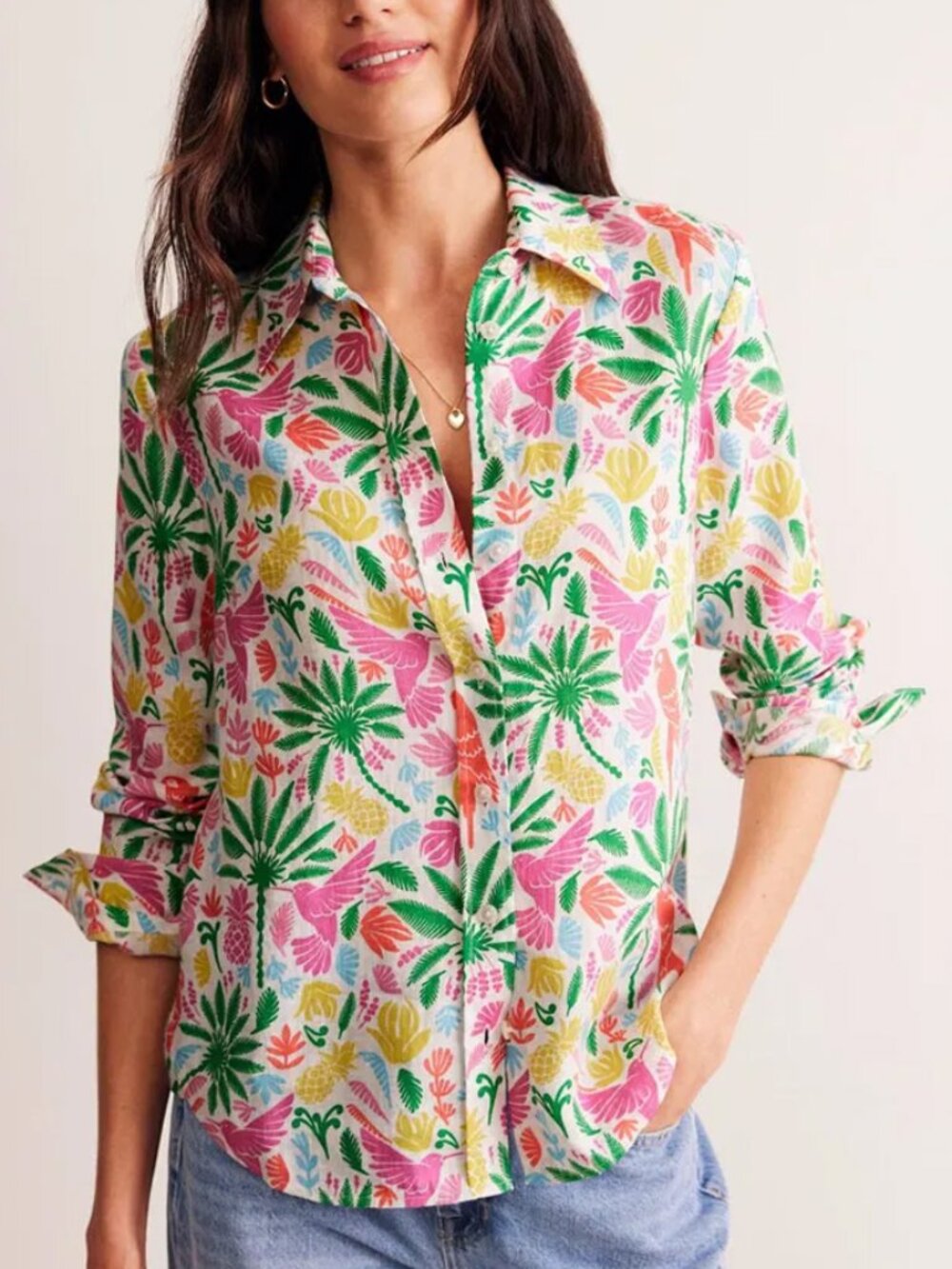 BODEN Sienna Tropical Botanical Linen Shirt Size 4R